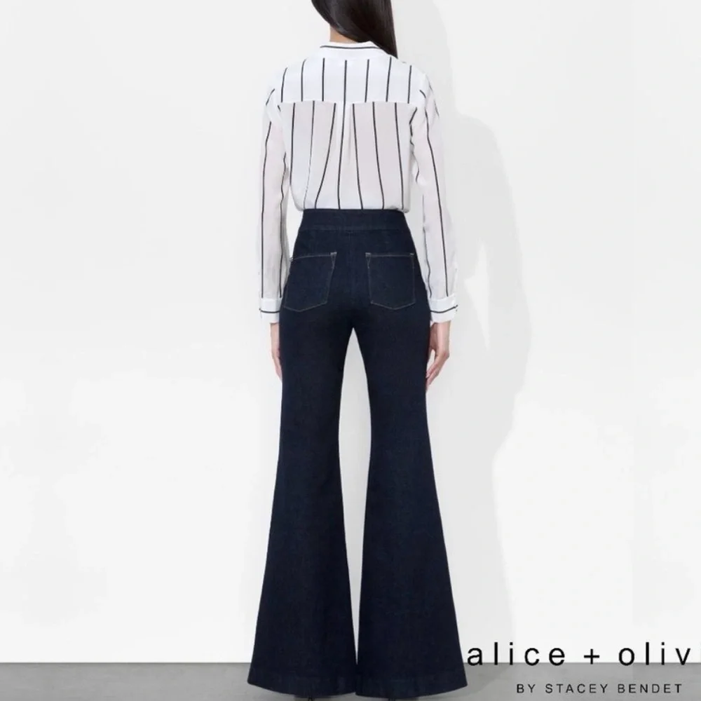 Alice + Olivia Navy Flare Jeans - Picture 2 of 5